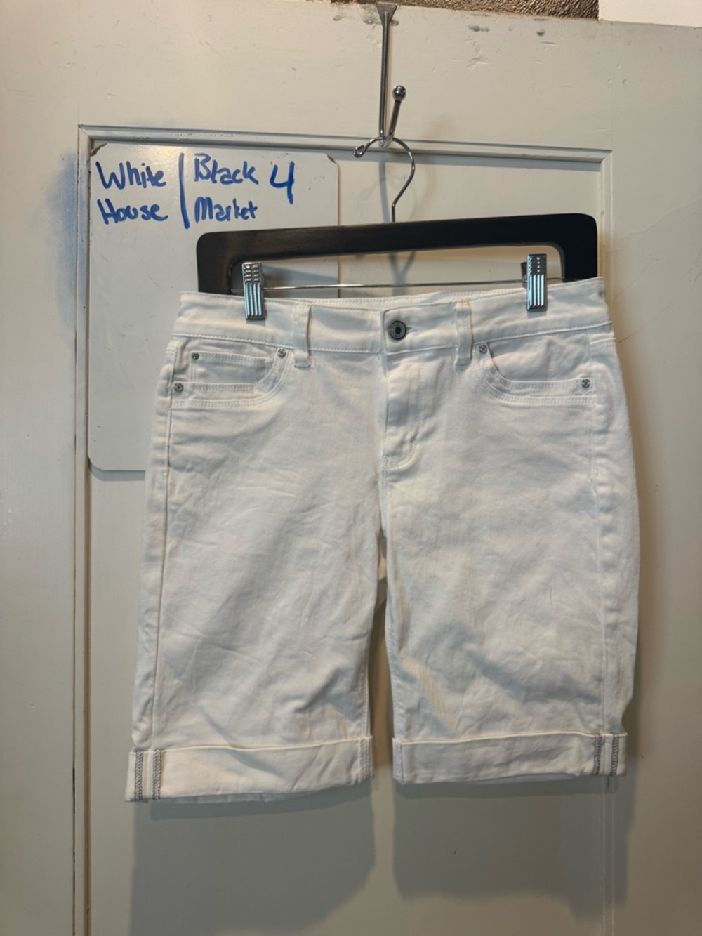 White House Black Market White Cuffed Bermuda Shorts
